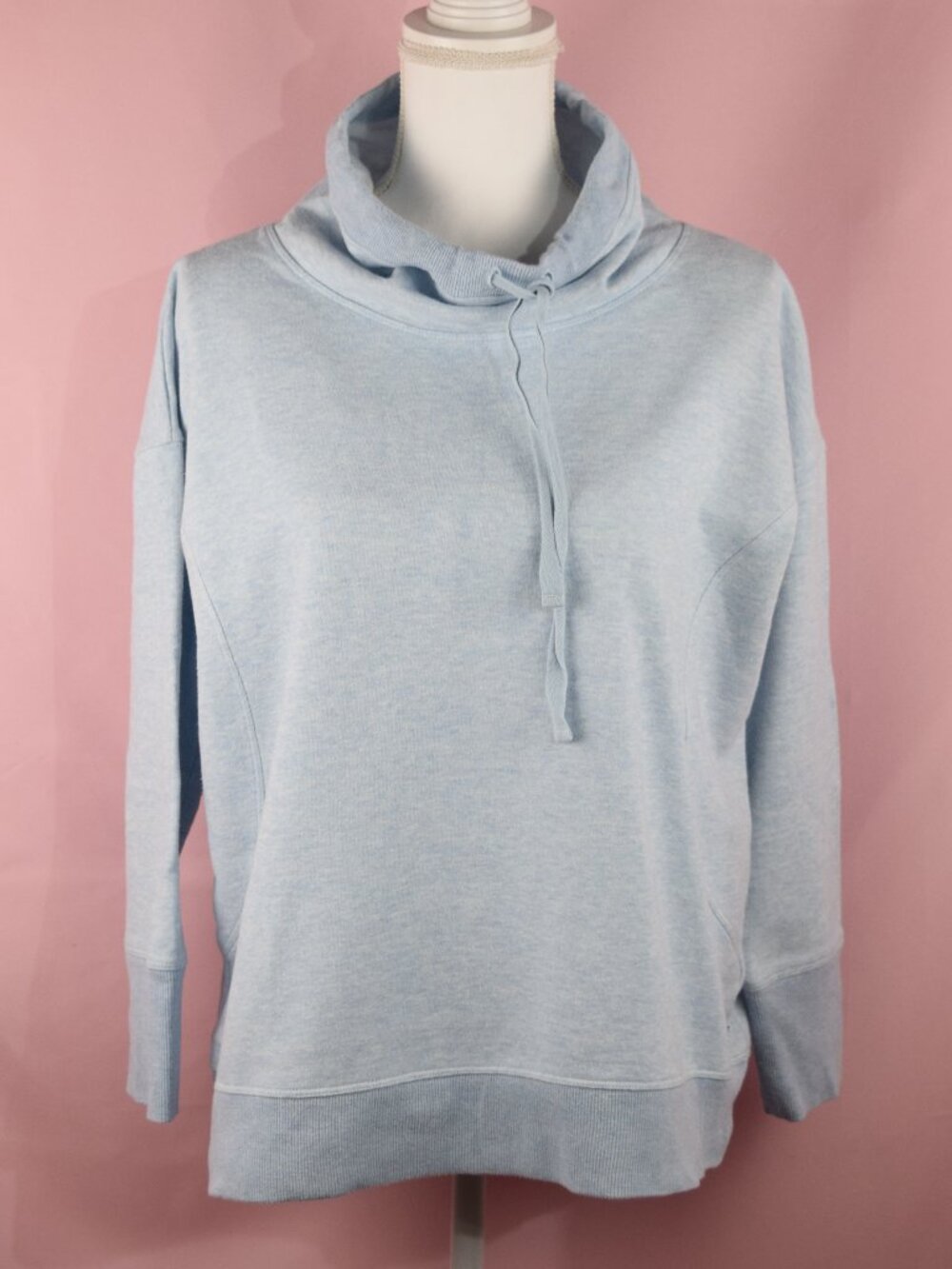 Talbots Light Blue Cowl Neck Drawstring Pullover Sweatshirt | Size L Petite